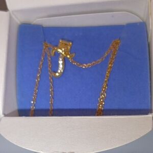 Goldstone Cat Initial Necklace With Rhinestone Accents T